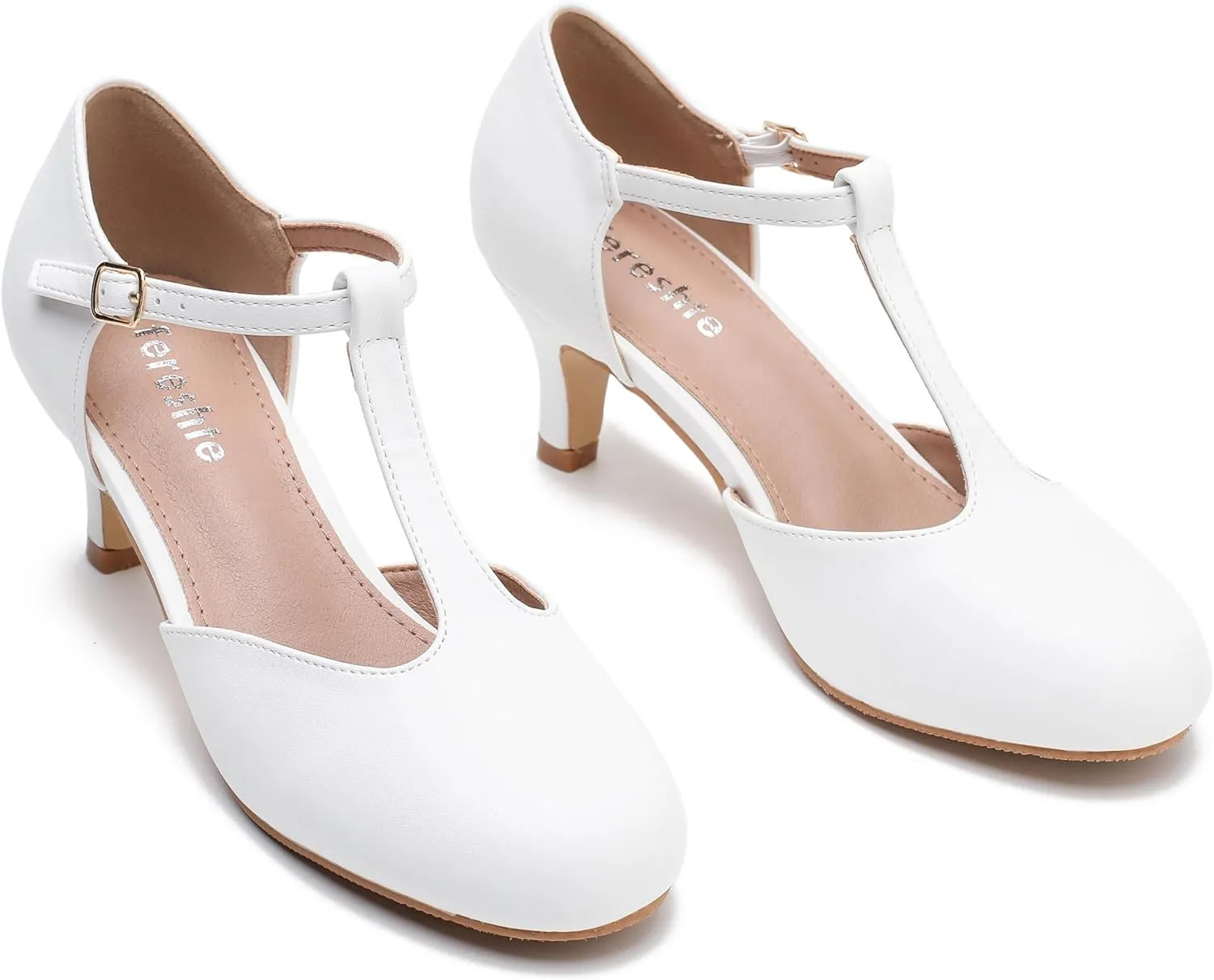 fereshte Women's T Strap Pumps Kitten Heels Retro Ankle Strap Buckle Dress Mary Jane Shoes