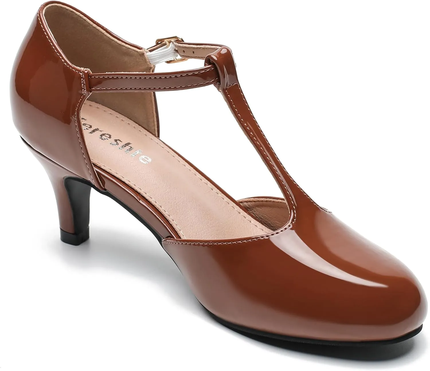 fereshte Women's T Strap Pumps Kitten Heels Retro Ankle Strap Buckle Dress Mary Jane Shoes