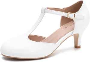 fereshte Women's T Strap Pumps Kitten Heels Retro Ankle Strap Buckle Dress Mary Jane Shoes