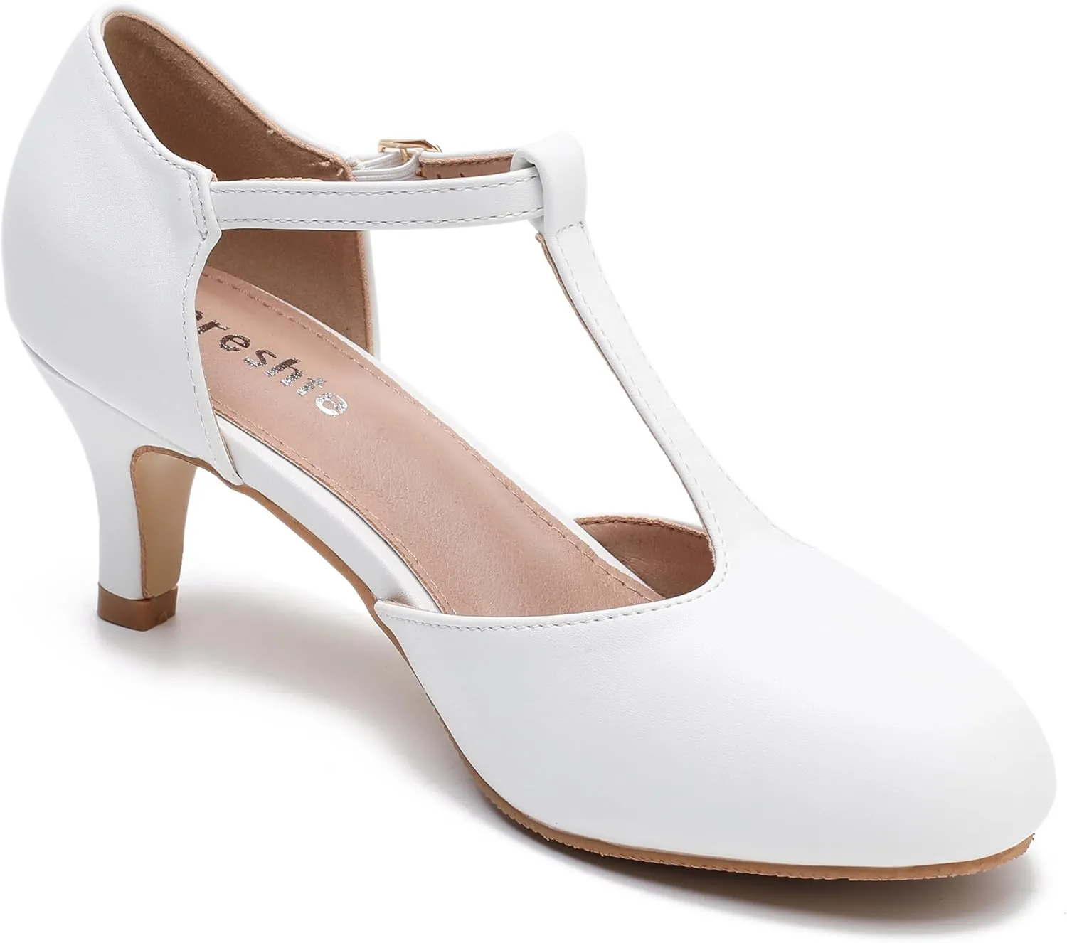fereshte Women's T Strap Pumps Kitten Heels Retro Ankle Strap Buckle Dress Mary Jane Shoes