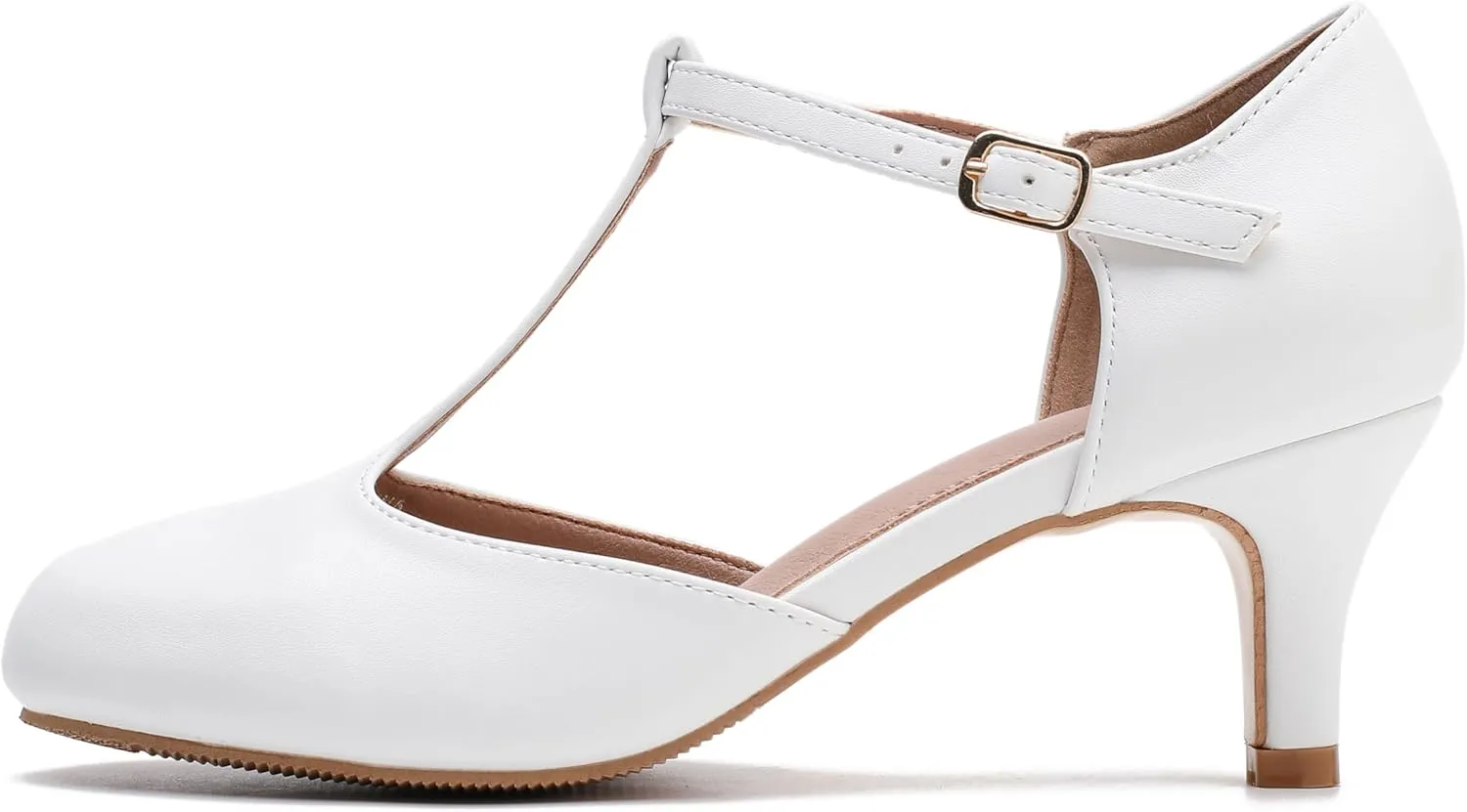 fereshte Women's T Strap Pumps Kitten Heels Retro Ankle Strap Buckle Dress Mary Jane Shoes