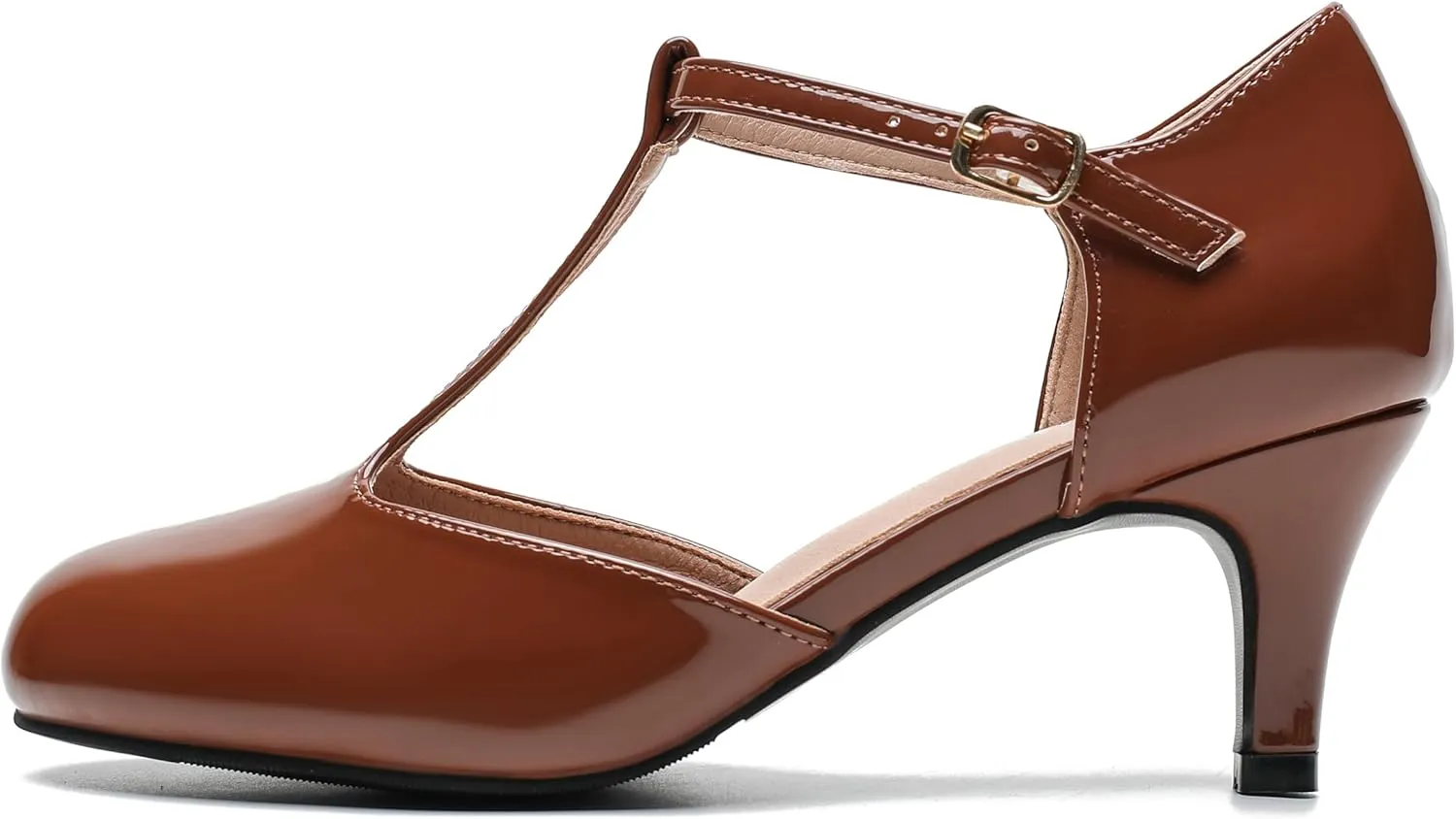 fereshte Women's T Strap Pumps Kitten Heels Retro Ankle Strap Buckle Dress Mary Jane Shoes