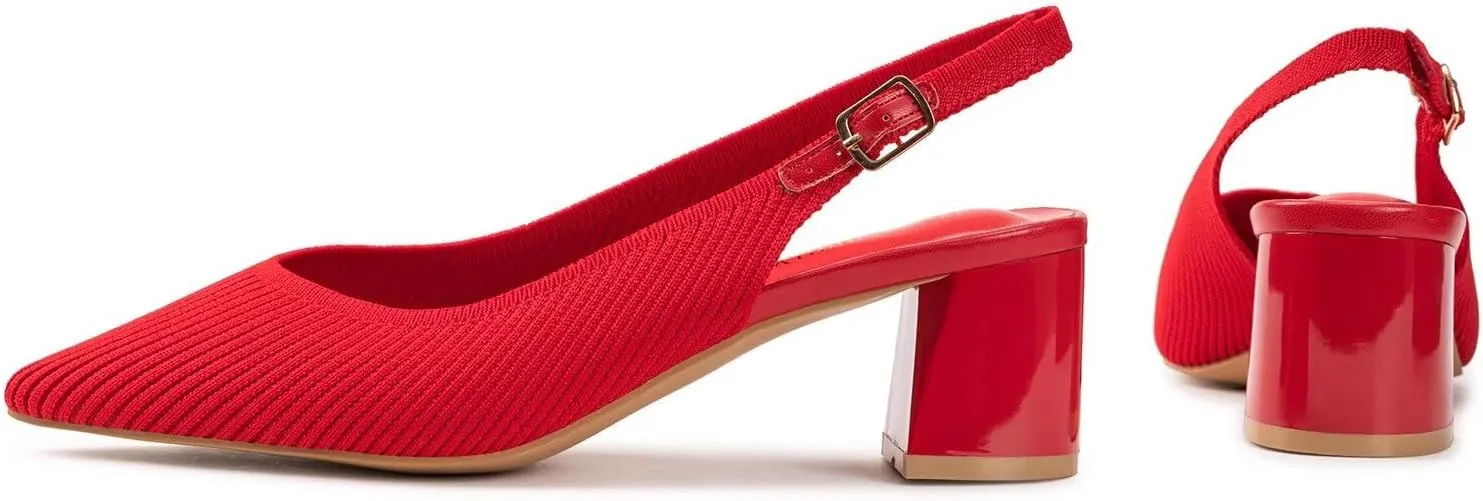 Frank Mully Women's Slingback Heels Pointed Toe Work Pumps Comfortable Chunky Pumps Closed Toe Stylish Dressy Shoes