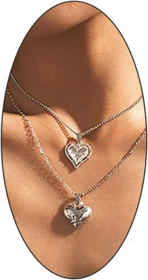 FUTIMELY 2Pcs Layered Heart Pendant Statement Necklaces for Women,14K Gold Paperclip Link Chain Love Necklaces Party Prom Trendy Jewelry Gifts