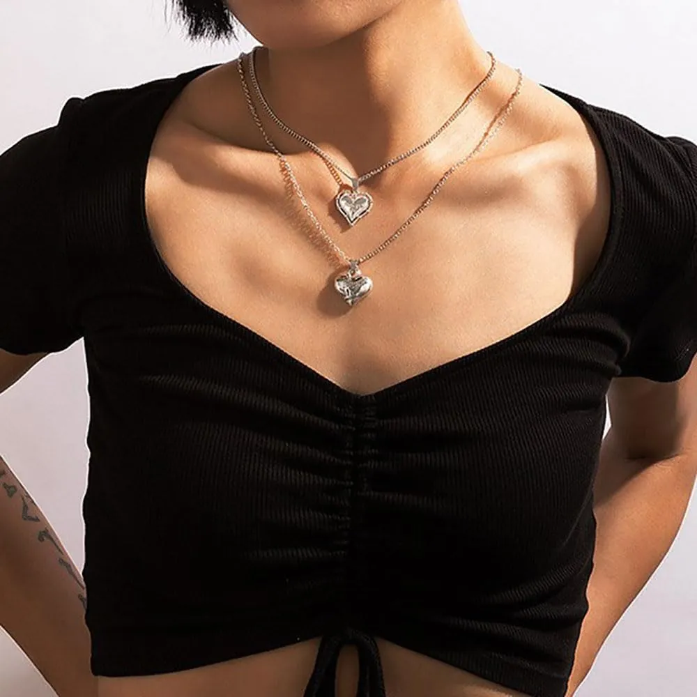 FUTIMELY 2Pcs Layered Heart Pendant Statement Necklaces for Women,14K Gold Paperclip Link Chain Love Necklaces Party Prom Trendy Jewelry Gifts