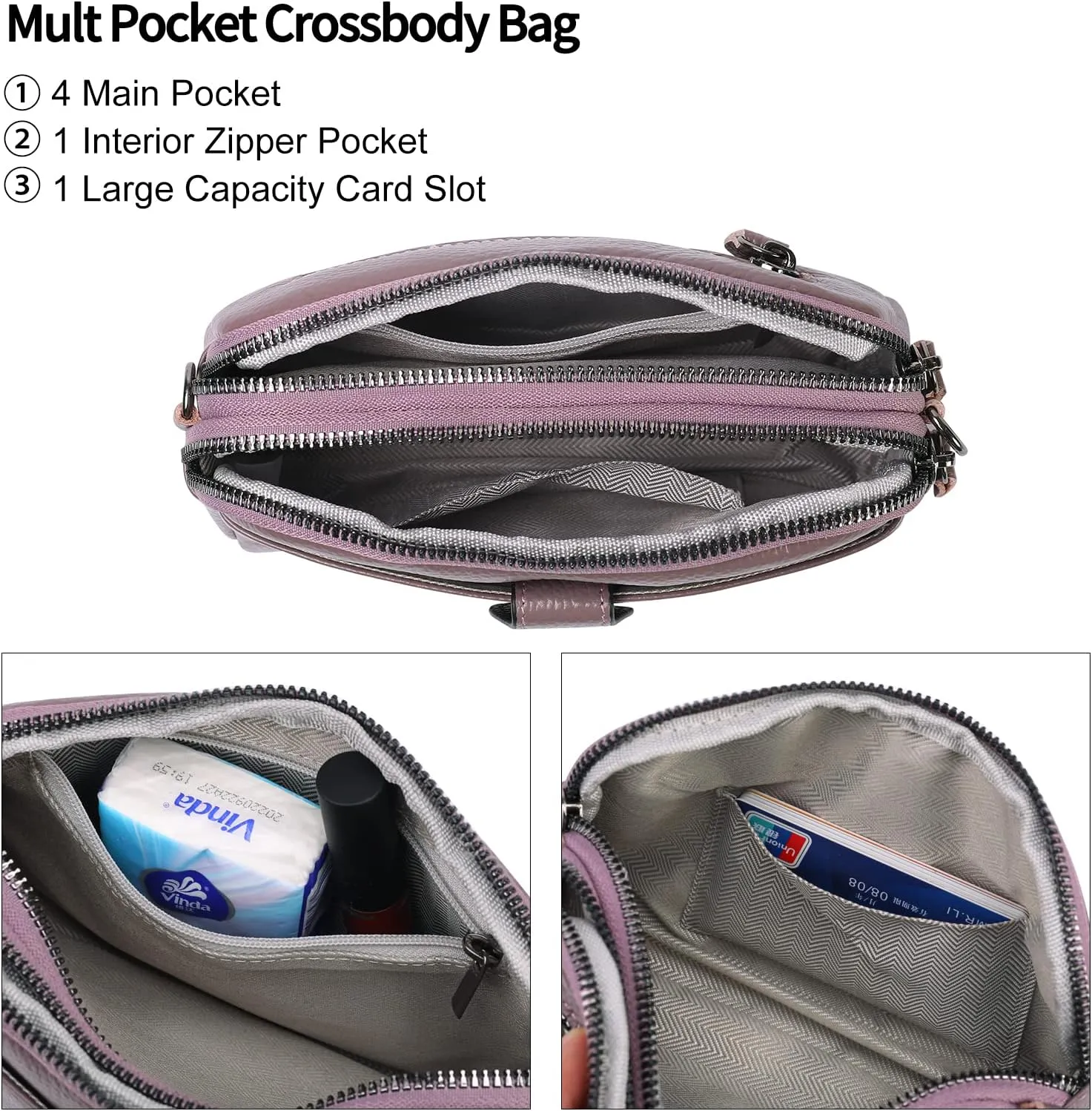 GAEKEAO Crossbody Bags for Women Small Genuine Leather Shoulder Purse Cross Body Bag with Wristlet Top Zipper