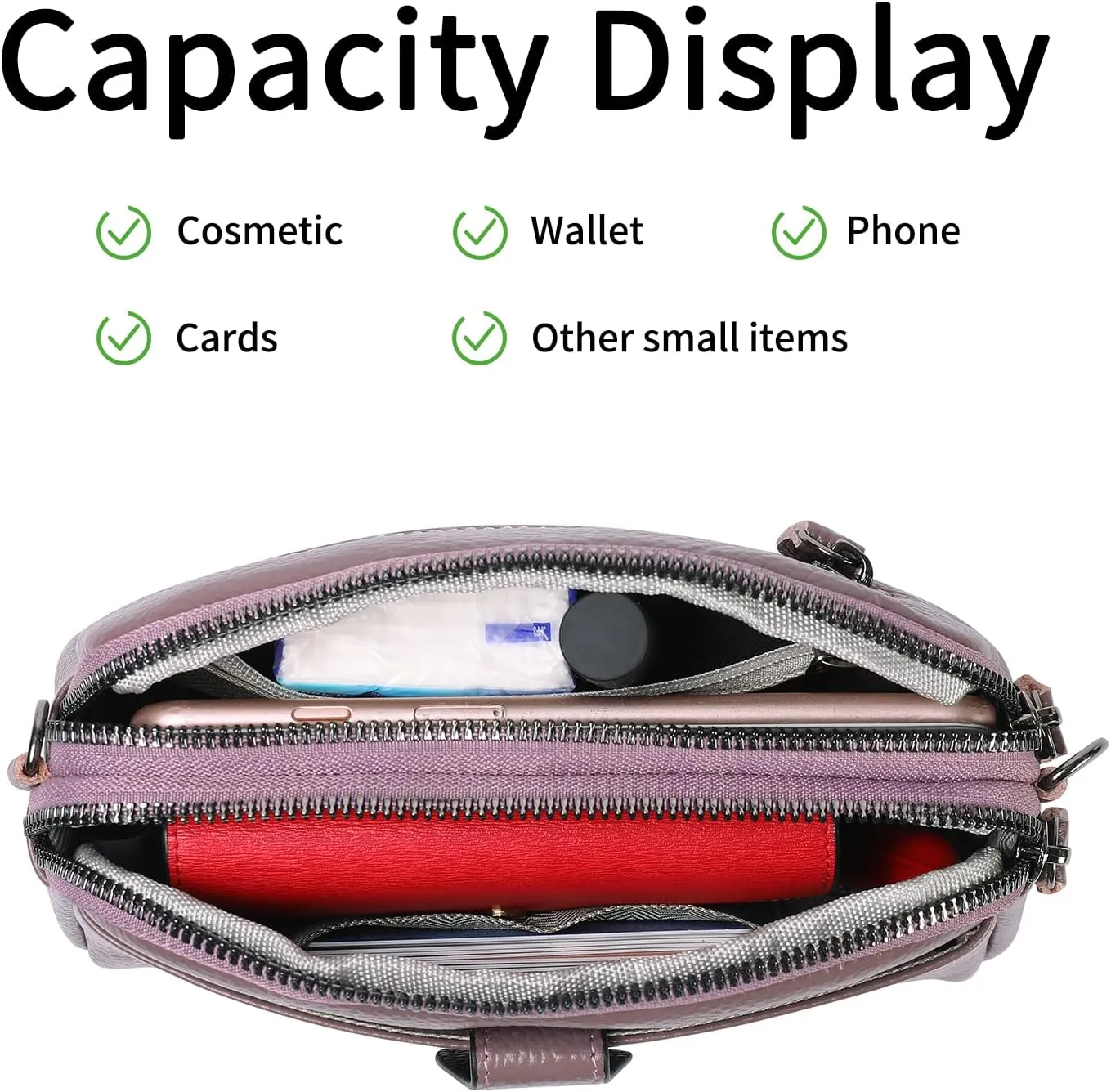 GAEKEAO Crossbody Bags for Women Small Genuine Leather Shoulder Purse Cross Body Bag with Wristlet Top Zipper