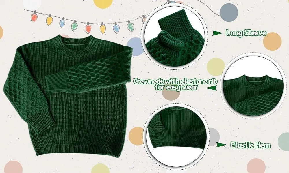 Girls Crewneck Sweaters Casual Long Sleeve Drop Shoulder Pullover Sweaters Fall Oversized Cable Knit Tops