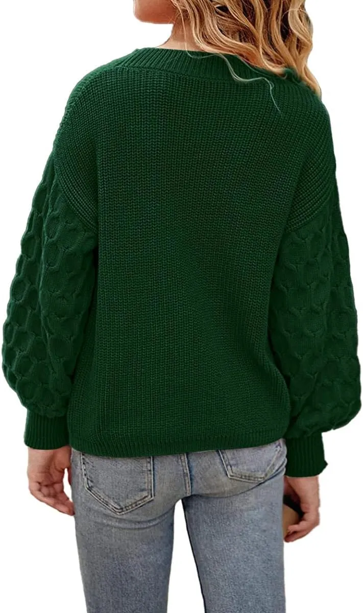 Girls Crewneck Sweaters Casual Long Sleeve Drop Shoulder Pullover Sweaters Fall Oversized Cable Knit Tops