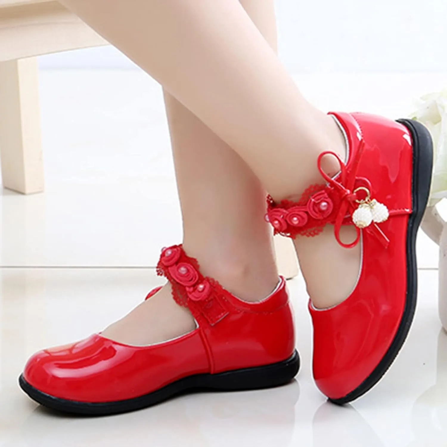 Girls Dress Shoes with Anti-Scratch Leather Pary Schools niform Shoes Mary Jane Fashion Sneaker for Girls
