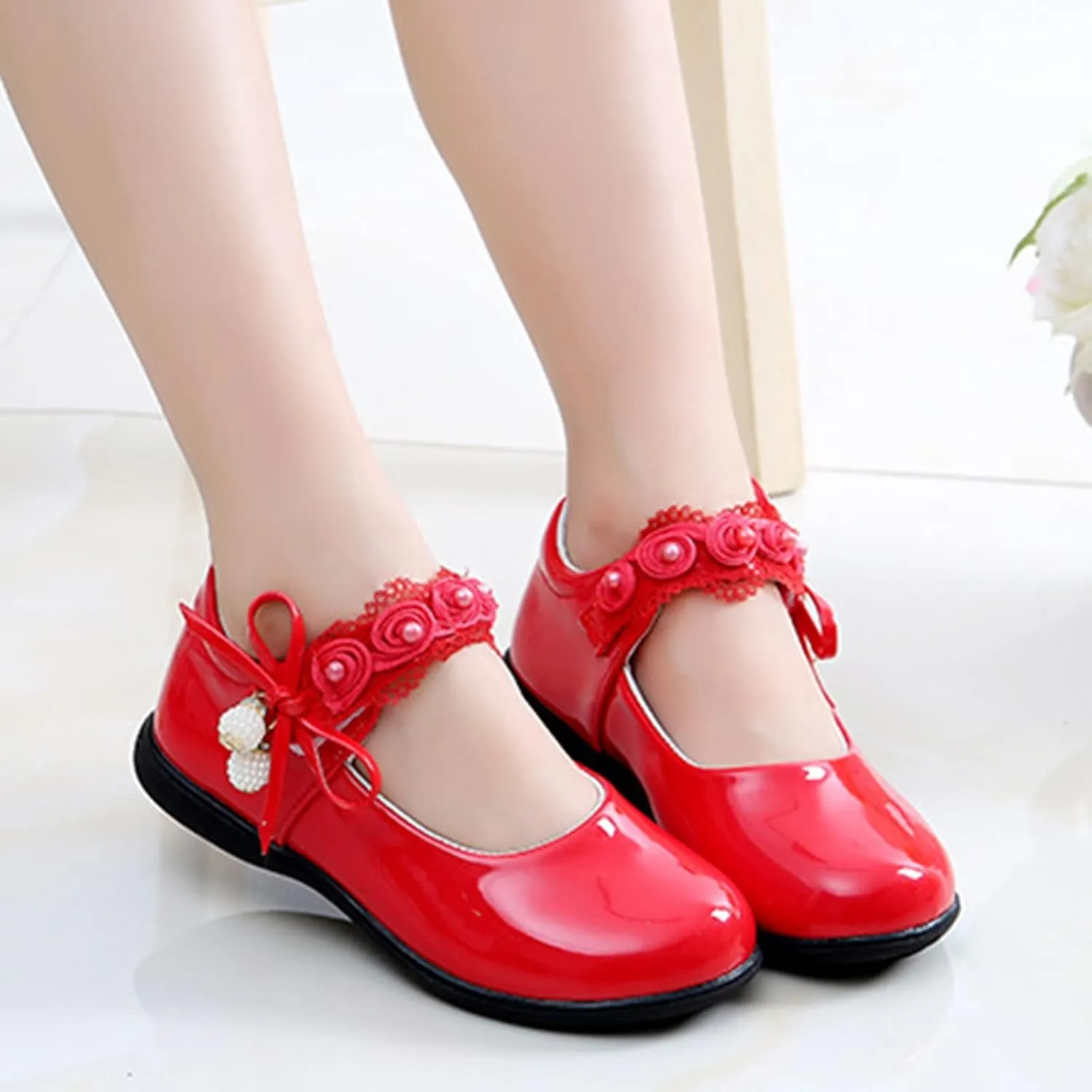 Girls Dress Shoes with Anti-Scratch Leather Pary Schools niform Shoes Mary Jane Fashion Sneaker for Girls