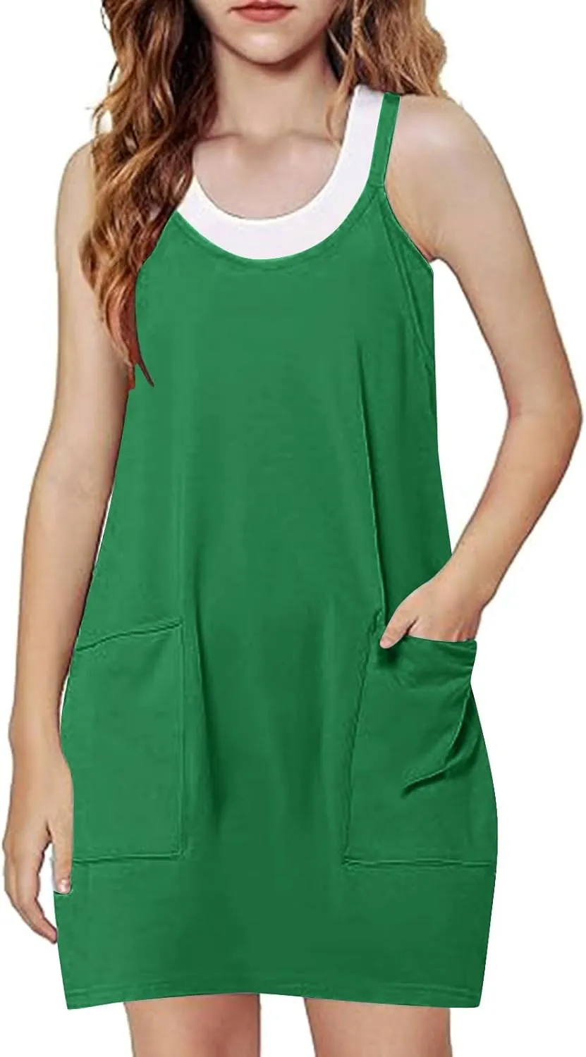 Girls Tennis Dress with Shorts Casual Summer Sleeveless Spaghetti Straps Golf Athletic Dress Trendy One Piece Romper