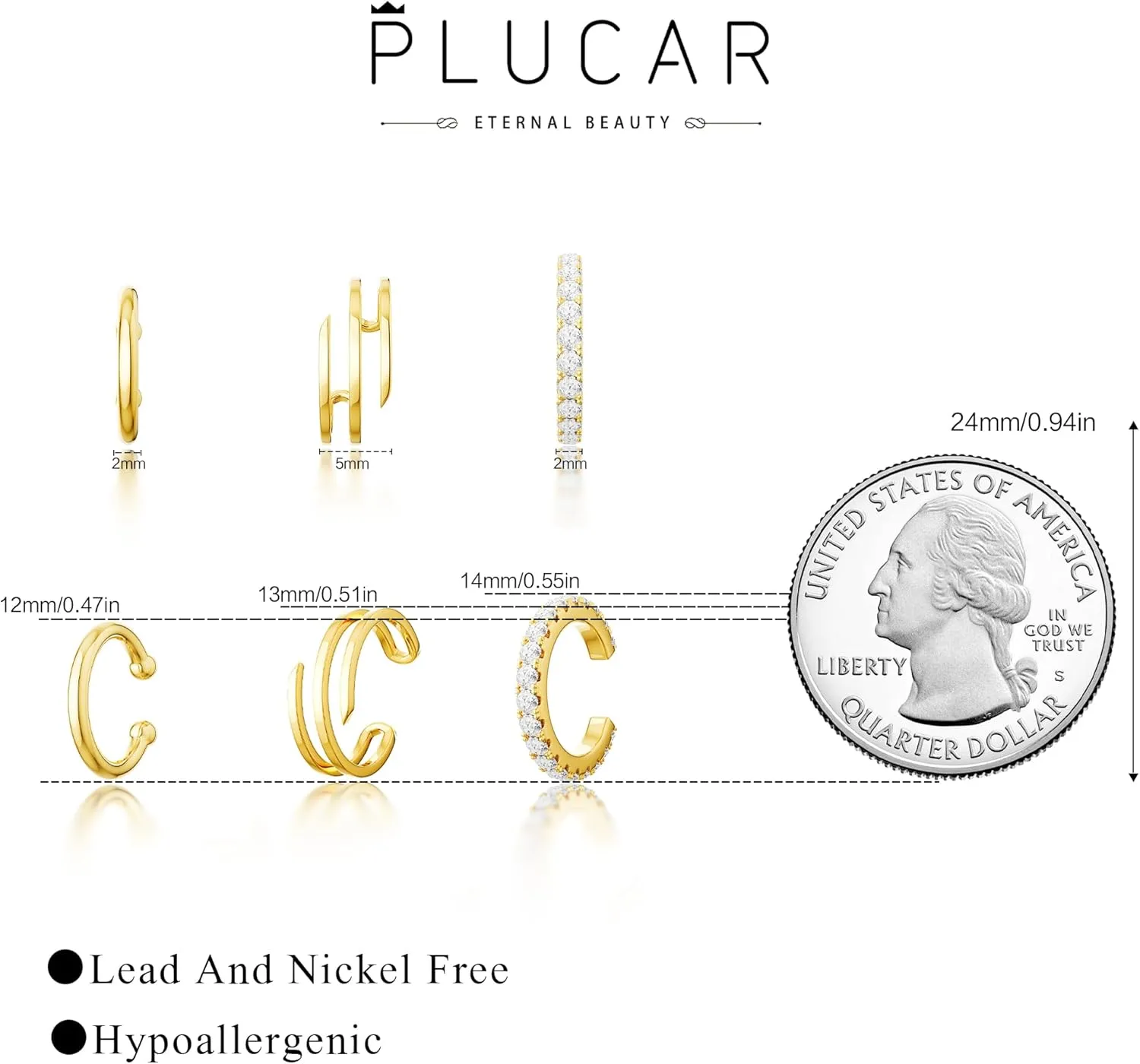 Gold Ear Cuff Set - Non Piercing Ear Cuffs for Women - Trendy Clip On Earrings