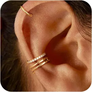 Gold Ear Cuff Set - Non Piercing Ear Cuffs for Women - Trendy Clip On Earrings