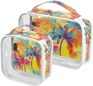 Hawaii Palms 2 Pieces Clear Makeup Cosmetic Bags for Traveling Vacation Organizing, Toiletry Bags for Women Men, PVC Waterproof Travel Organizer