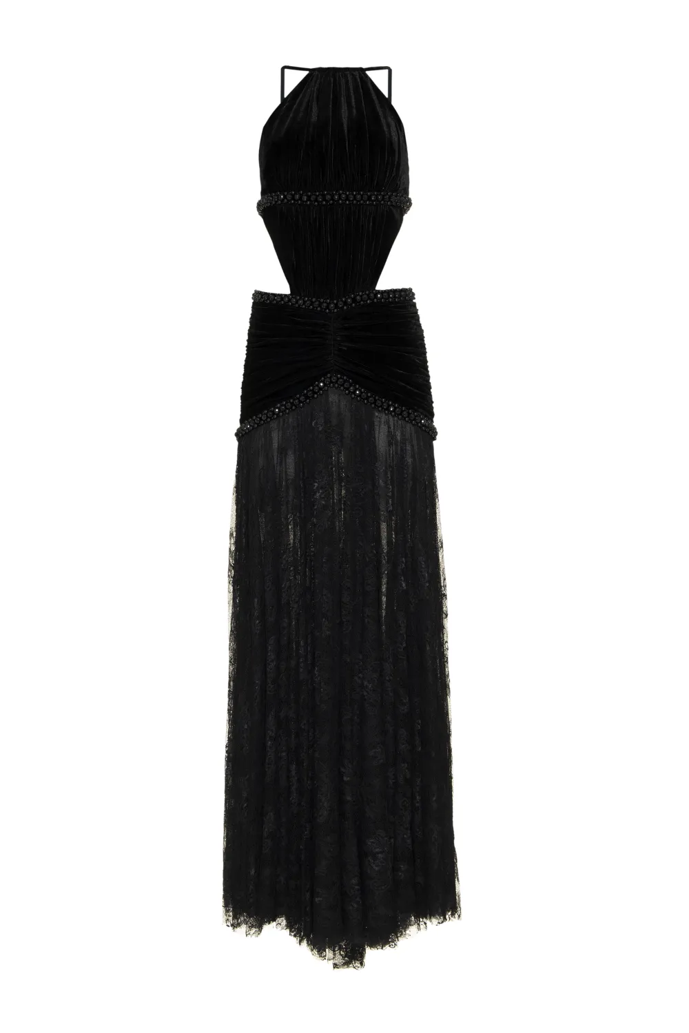 High Neck Velvet and Lace Gown