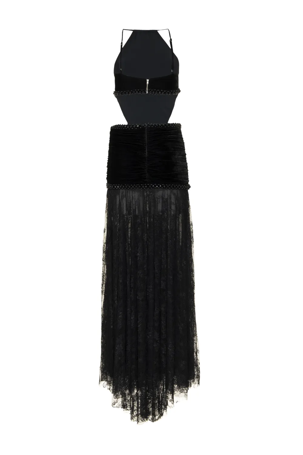 High Neck Velvet and Lace Gown