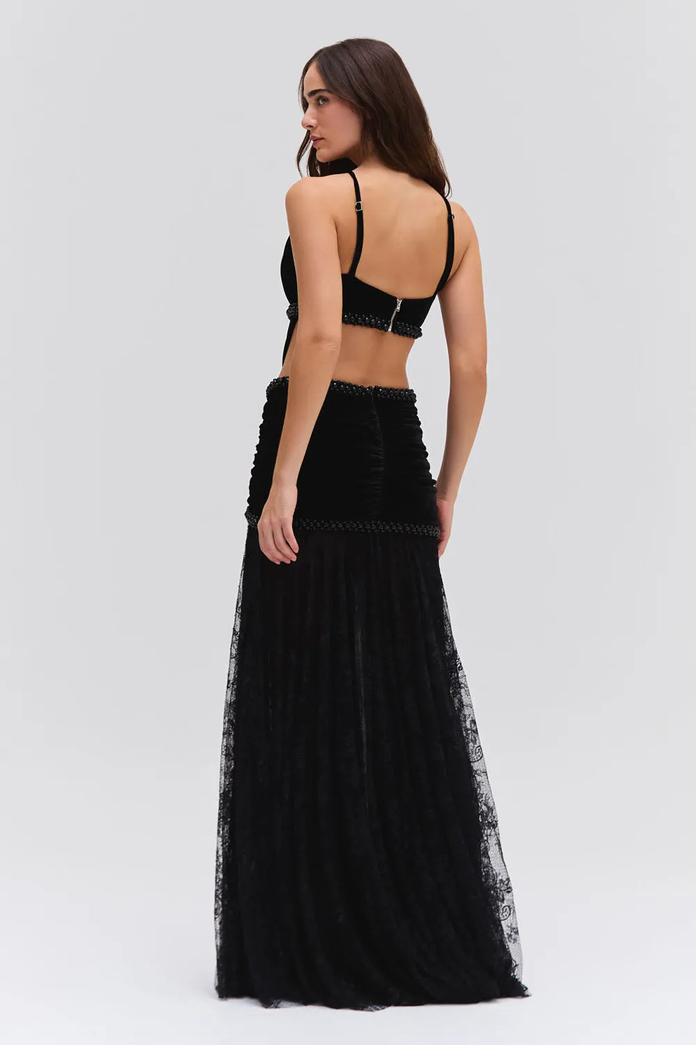 High Neck Velvet and Lace Gown