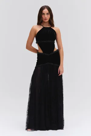 High Neck Velvet and Lace Gown