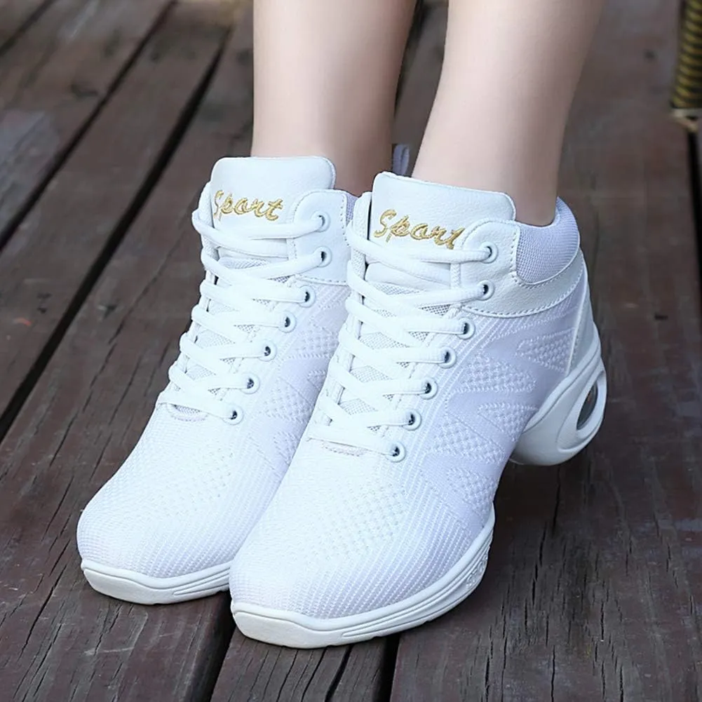 HIPPOSEUS Women's Lace-up Dance Sneakers Breathable Modern Jazz Dance Shoes Air Cushion Walking Dance Sport Shoe,Model 708