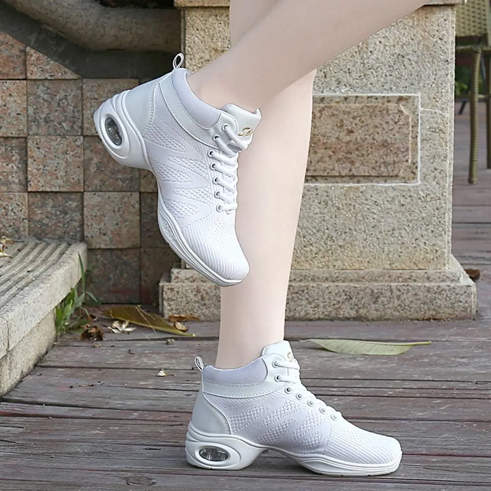 HIPPOSEUS Women's Lace-up Dance Sneakers Breathable Modern Jazz Dance Shoes Air Cushion Walking Dance Sport Shoe,Model 708