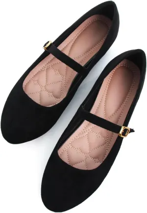 HuangTaiJi Qing Women's Fashion Mary Janes Shoes Ankle Buckle Round Toe Flats Shoes Comfort Walking Dressy Ballerina Flats