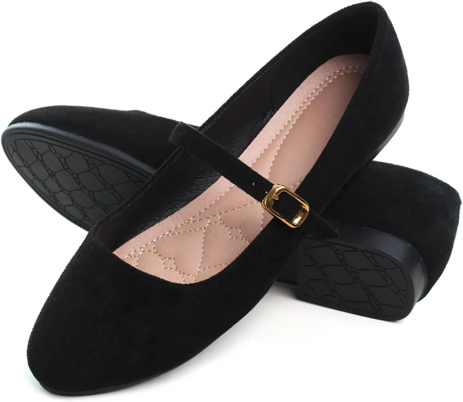 HuangTaiJi Qing Women's Fashion Mary Janes Shoes Ankle Buckle Round Toe Flats Shoes Comfort Walking Dressy Ballerina Flats