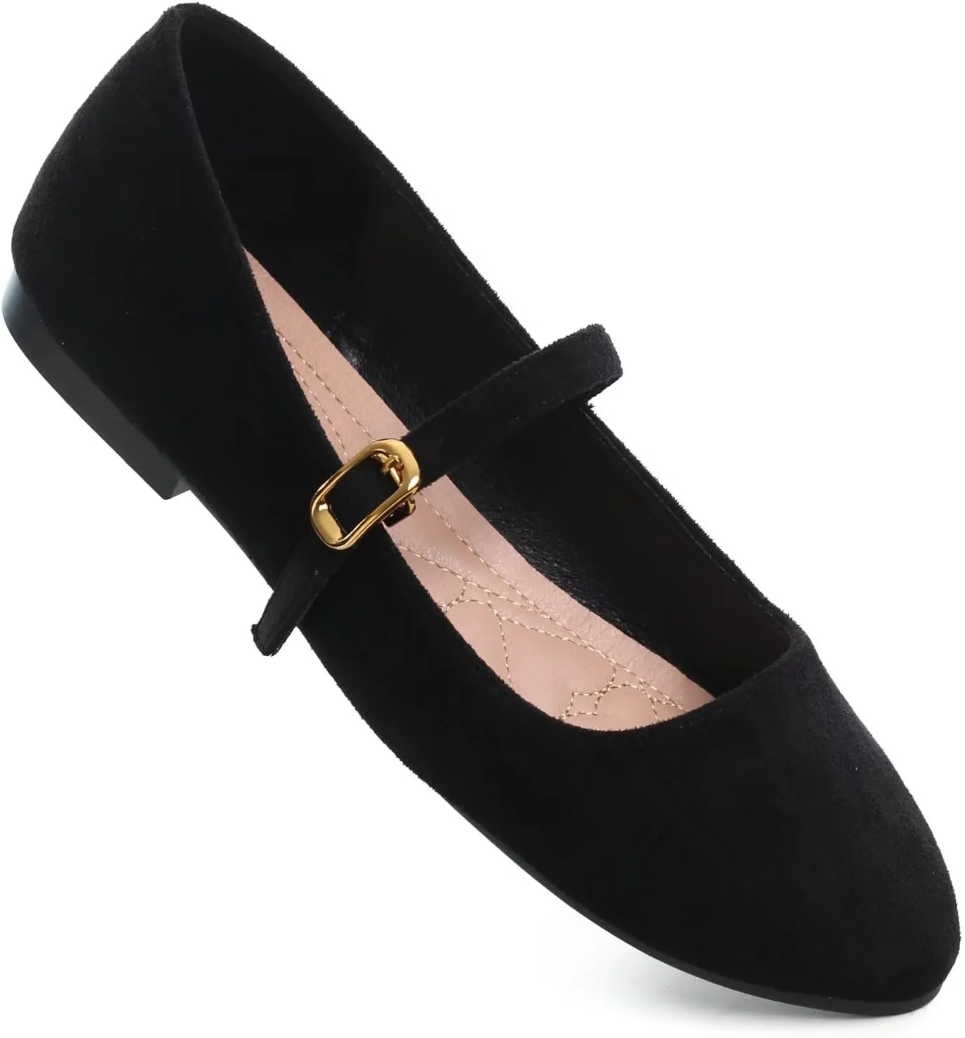HuangTaiJi Qing Women's Fashion Mary Janes Shoes Ankle Buckle Round Toe Flats Shoes Comfort Walking Dressy Ballerina Flats