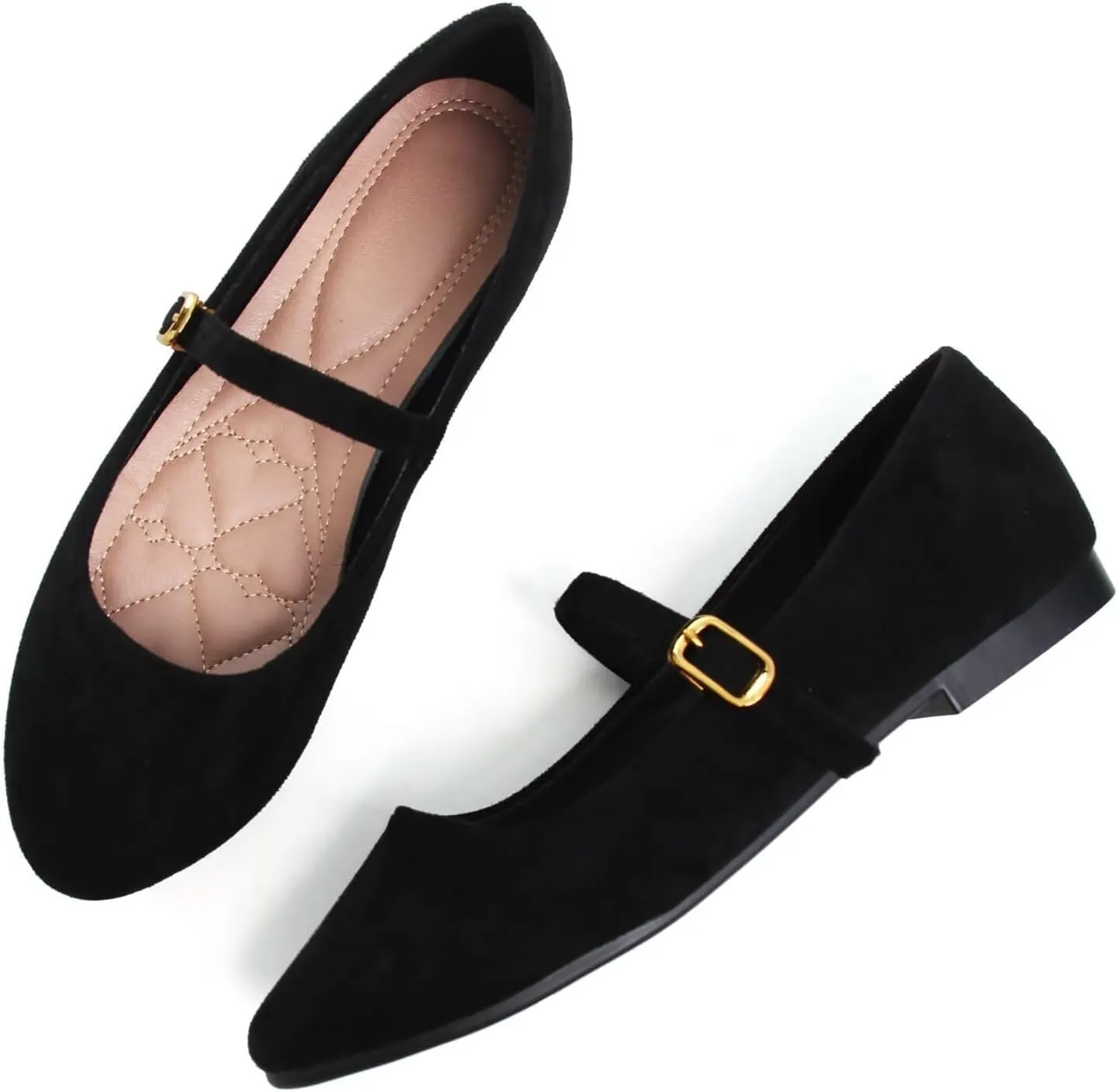 HuangTaiJi Qing Women's Fashion Mary Janes Shoes Ankle Buckle Round Toe Flats Shoes Comfort Walking Dressy Ballerina Flats