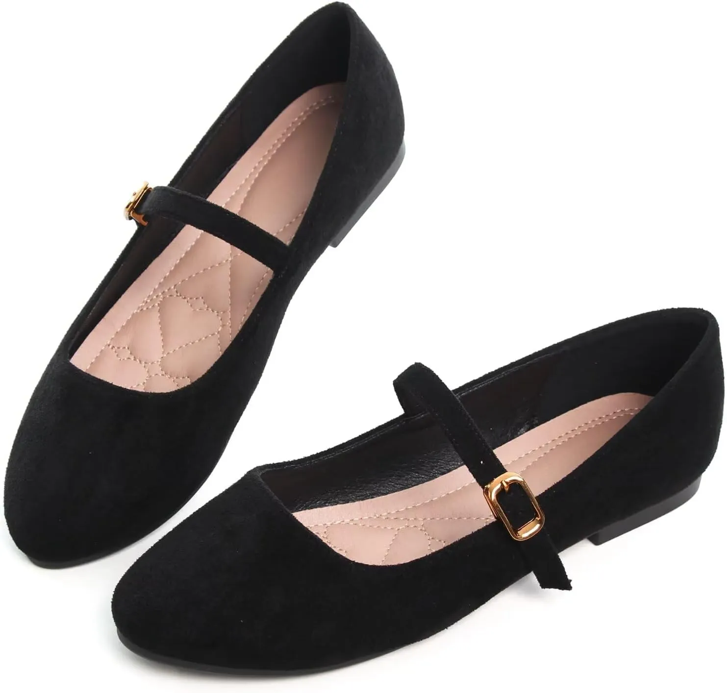 HuangTaiJi Qing Women's Fashion Mary Janes Shoes Ankle Buckle Round Toe Flats Shoes Comfort Walking Dressy Ballerina Flats