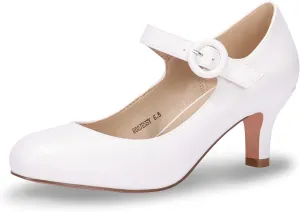 IDIFU Women's Jessy Dress Mary Jane Shoes Low Kitten Heels Closed Round Toe Office Work Wedding Pumps