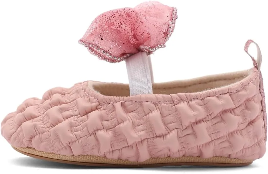 Infant Baby Girls Mary Jane Flats with Crown Headband Soft Sole Non-Slip PU Leather Princess Dress Shoes for Wedding First Walkers Lightweight Sparkly Design