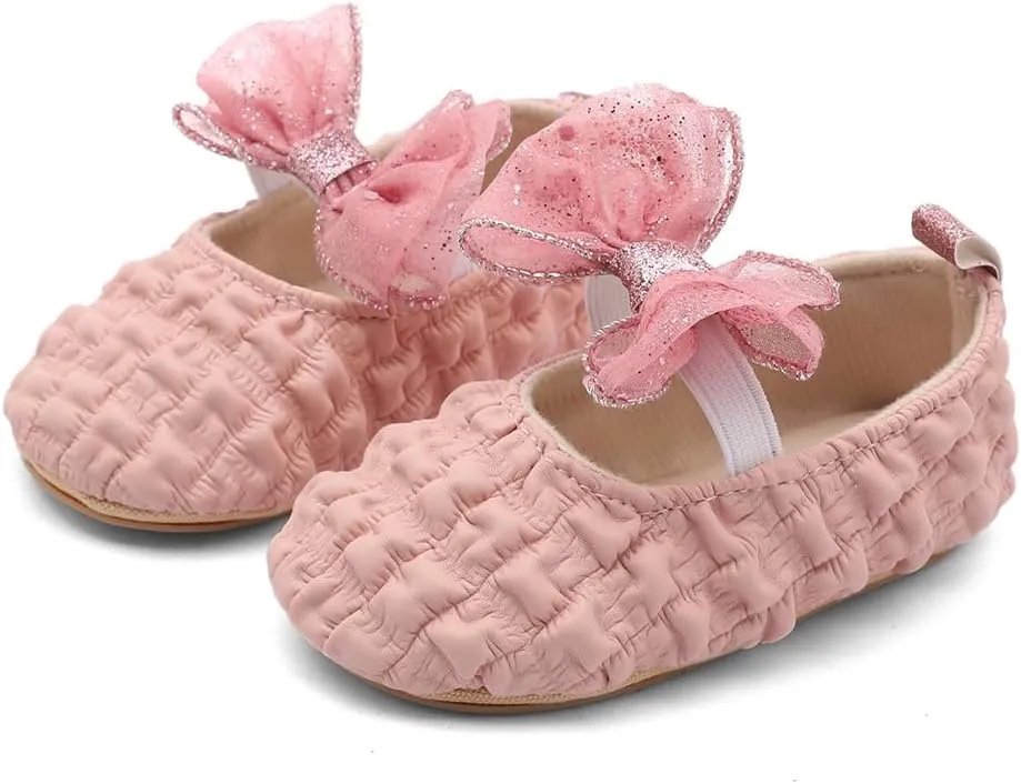 Infant Baby Girls Mary Jane Flats with Crown Headband Soft Sole Non-Slip PU Leather Princess Dress Shoes for Wedding First Walkers Lightweight Sparkly Design