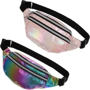 Iridescent Fanny Pack for Travel Shiny Crossbody Chest Bag Belt Bag for Women