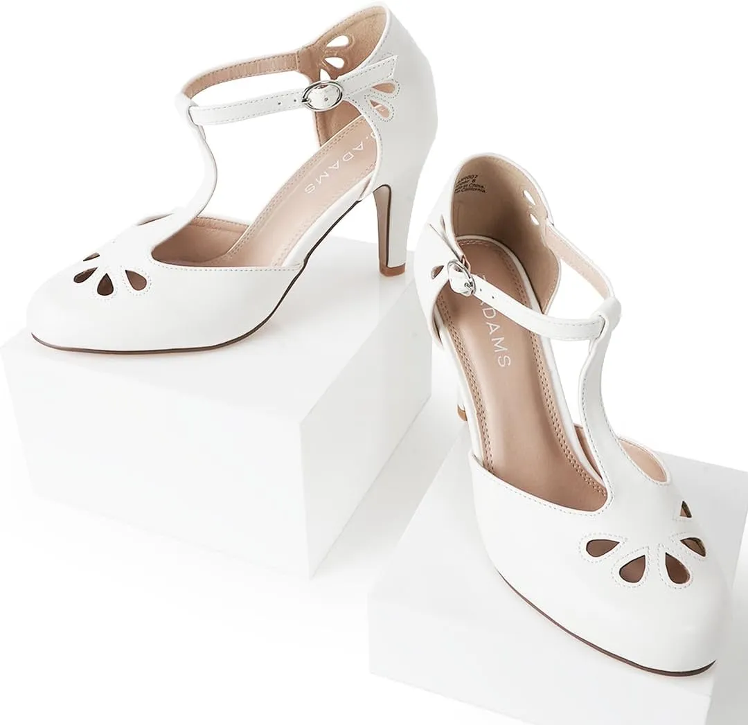 J. Adams Pepper Mary Janes - Vintage Cutout Low Kitten Heels Retro T Strap Pumps