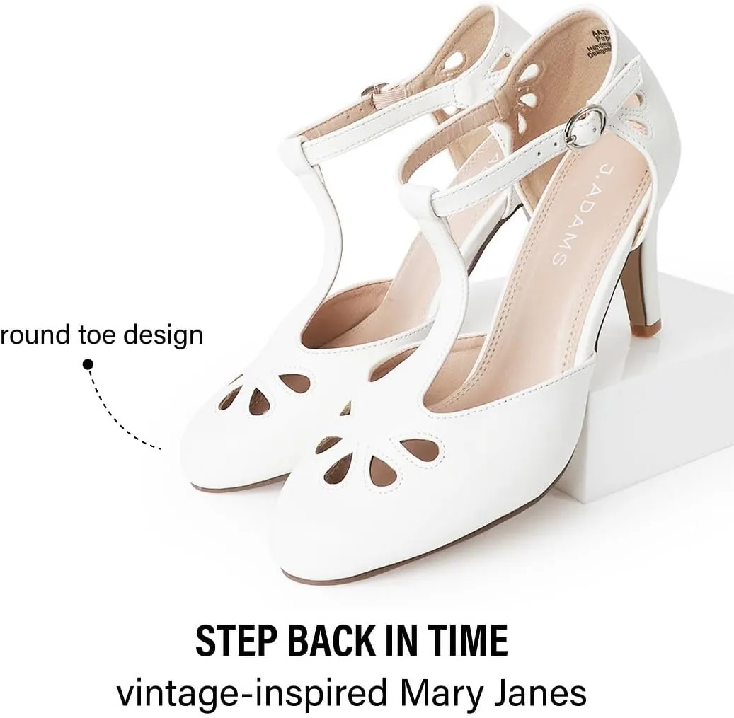 J. Adams Pepper Mary Janes - Vintage Cutout Low Kitten Heels Retro T Strap Pumps