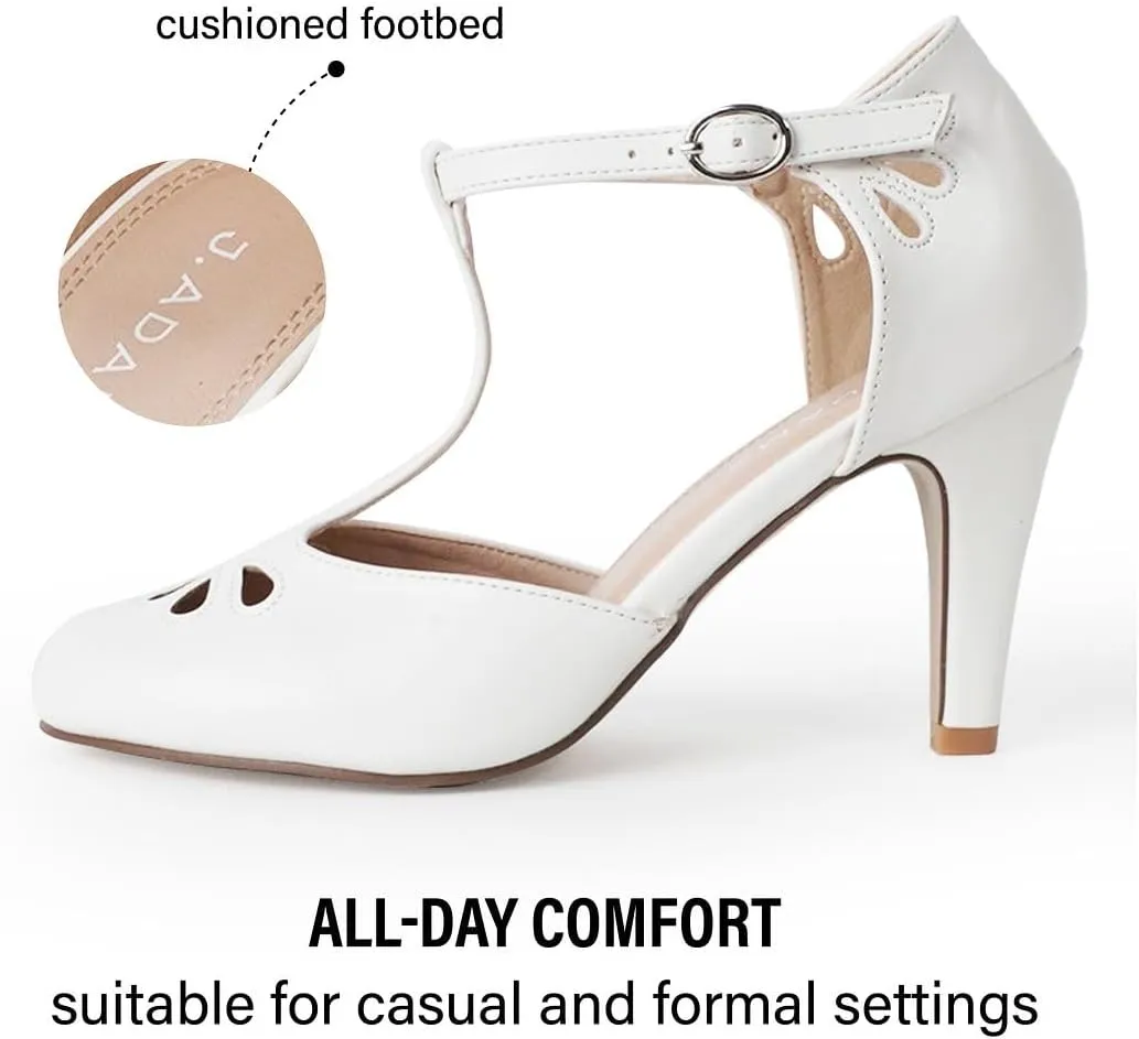 J. Adams Pepper Mary Janes - Vintage Cutout Low Kitten Heels Retro T Strap Pumps