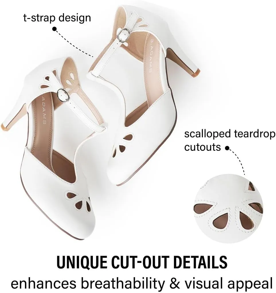 J. Adams Pepper Mary Janes - Vintage Cutout Low Kitten Heels Retro T Strap Pumps