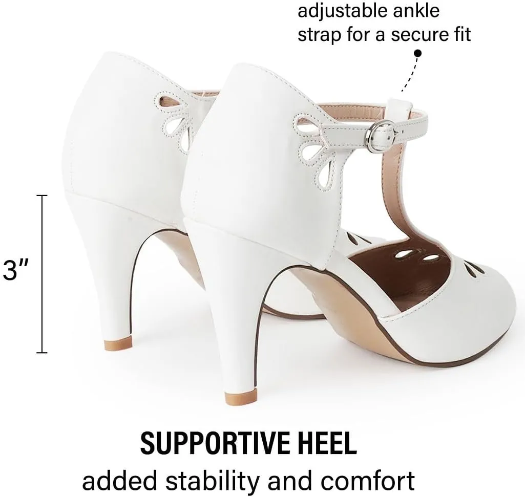 J. Adams Pepper Mary Janes - Vintage Cutout Low Kitten Heels Retro T Strap Pumps