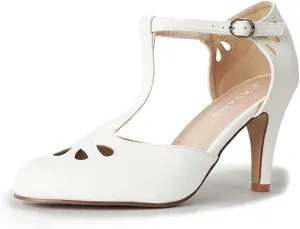 J. Adams Pepper Mary Janes - Vintage Cutout Low Kitten Heels Retro T Strap Pumps