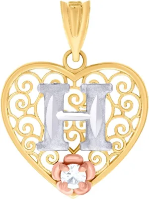 JewelryWeb 10k Tri color Gold Womens Love Heart Letter Name Personalized Monogram Initial H Charm Pendant Necklace 24.5x18.50mm Wide-Pendant for Women