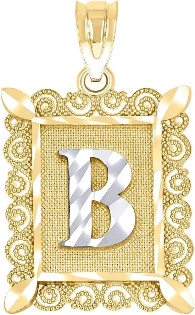 JewelryWeb 10k Two tone Gold Unisex Sparkle Cut Letter Name Personalized Monogram Initial B Charm Pendant Necklace 20.9x12.20mm Wide-Pendant for Women
