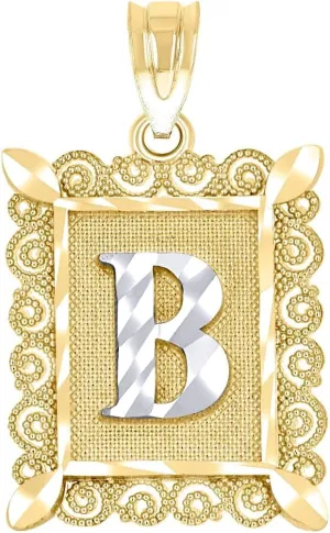 JewelryWeb 10k Two tone Gold Unisex Sparkle Cut Letter Name Personalized Monogram Initial B Charm Pendant Necklace 20.9x12.20mm Wide-Pendant for Women