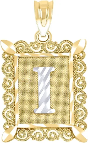 JewelryWeb 10k Two tone Gold Unisex Sparkle Cut Letter Name Personalized Monogram Initial I Charm Pendant Necklace 20.9x12.20mm Wide-Pendant for Women
