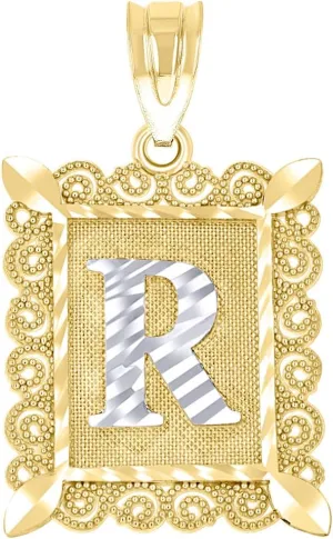 JewelryWeb 10k Two tone Gold Unisex Sparkle Cut Letter Name Personalized Monogram Initial R Charm Pendant Necklace 25.1x15.70mm Wide-Pendant for Women
