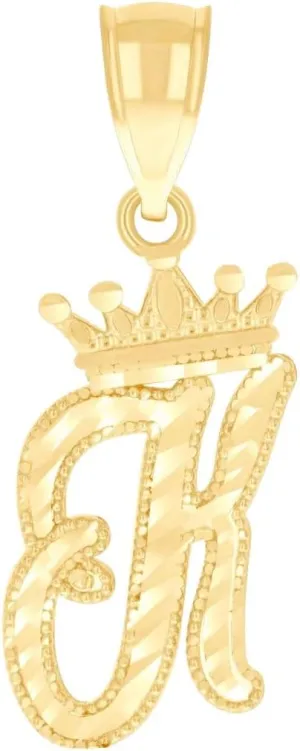 JewelryWeb 10k Yellow Gold Unisex Crown K Alphabet Letter Name Personalized Monogram Initial Charm Pendant Necklace 28.3x9.9mm Wide-Pendant for Women
