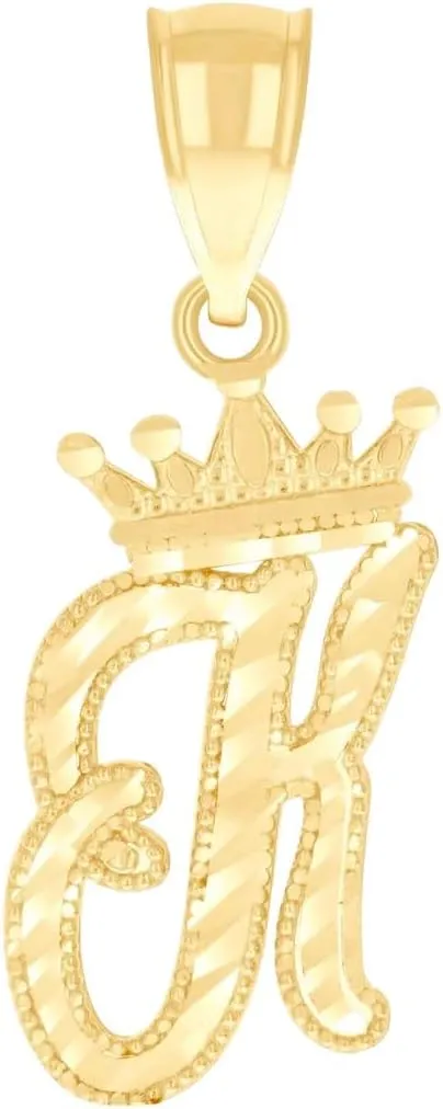 JewelryWeb 10k Yellow Gold Unisex Crown K Alphabet Letter Name Personalized Monogram Initial Charm Pendant Necklace 28.3x9.9mm Wide-Pendant for Women