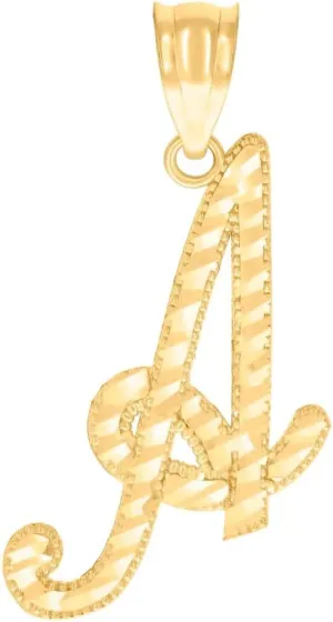 JewelryWeb 10k Yellow Gold Unisex Letter Name Personalized Monogram Initial A Script Alphabet Charm Pendant Necklace 27x10.9mm Wide-Pendant for Women