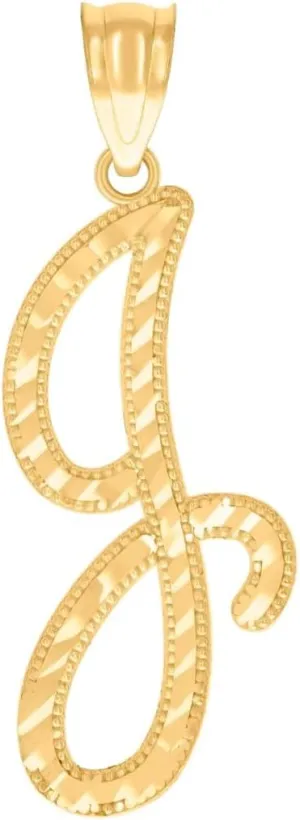 JewelryWeb 10k Yellow Gold Unisex Letter Name Personalized Monogram Initial J Script Alphabet Charm Pendant Necklace 32.2x11.7mm Wide-Pendant for Women