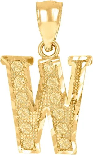 JewelryWeb 10k Yellow Gold Unisex Letter Name Personalized Monogram Initial W Alphabet Charm Pendant Necklace 20.8x12.5mm Wide-Pendant for Women